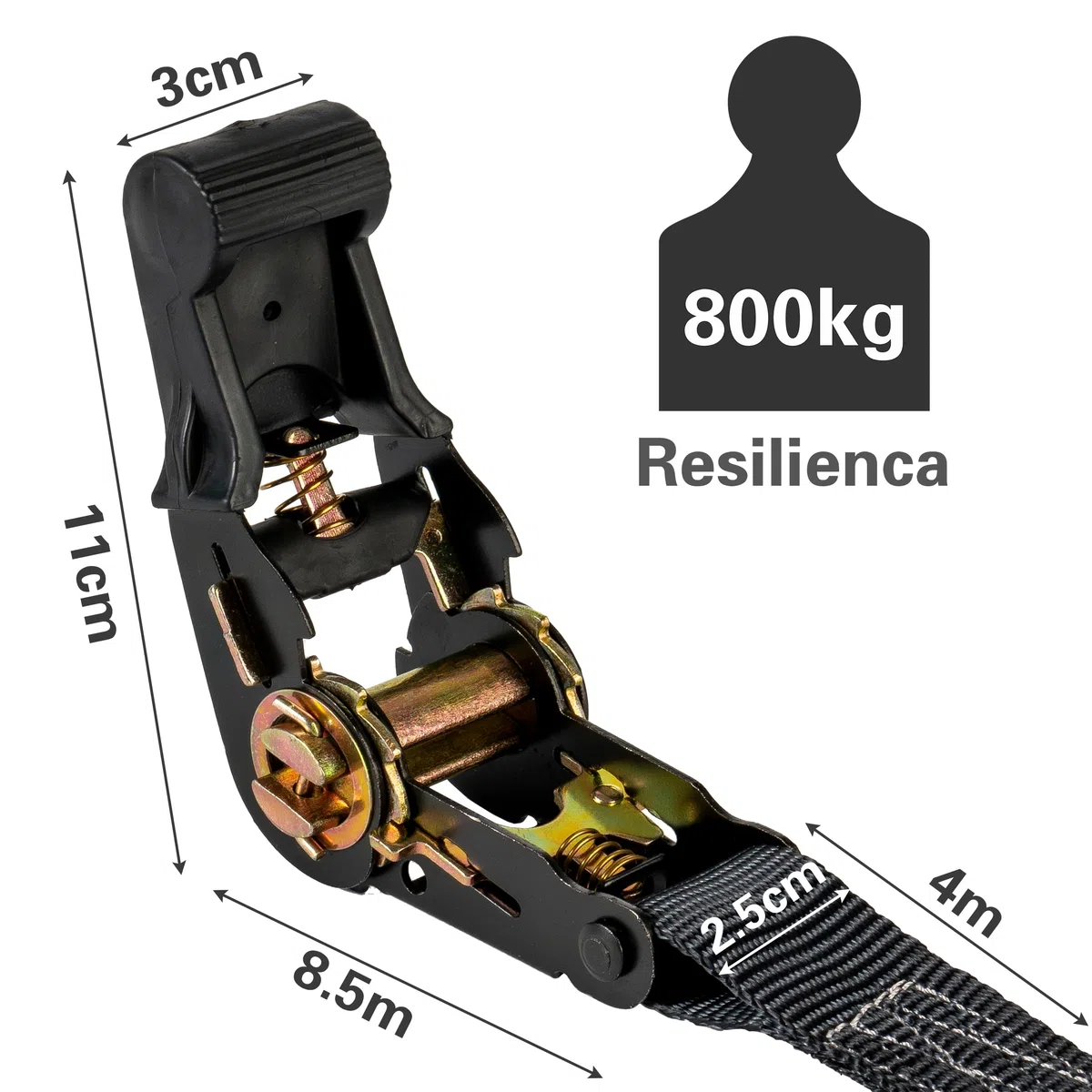 GIBOHOM 2 Correas de Trinquete 4m 800kg 25mm, Cinchas de Amarre, Eslingas con Carraca, Remolque Baca Kayak Tabla de Surf Piraguas Canoa Bicicleta Moto, Longitud Ajustable