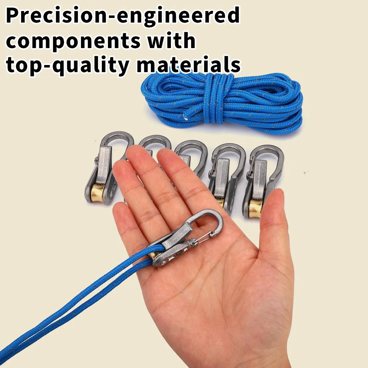 Penitue 6uds Acero Inoxidable Paracord Ajustadores, Cuerda con Rodillo Tensor & 2uds 3m Cuerda Nylon Herramienta Apretado Adecuado para 2mm/3mm Cuerdas Acampada Navegación Senderismo