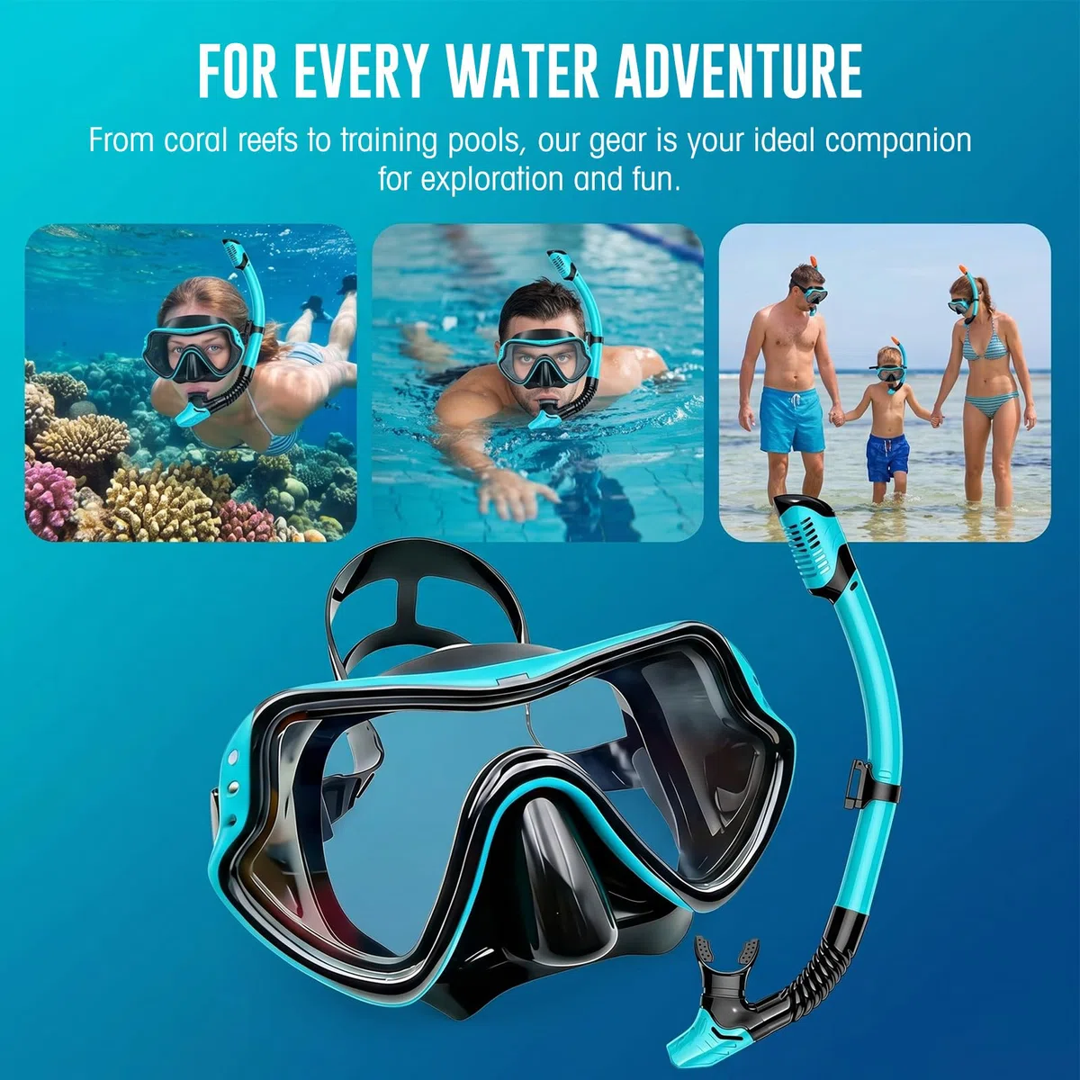 Gafas y Tubo de Snorkel para Adultos, Máscara de Buceo Panorámica, Snorkel Dry Top Antifugas y Antivaho