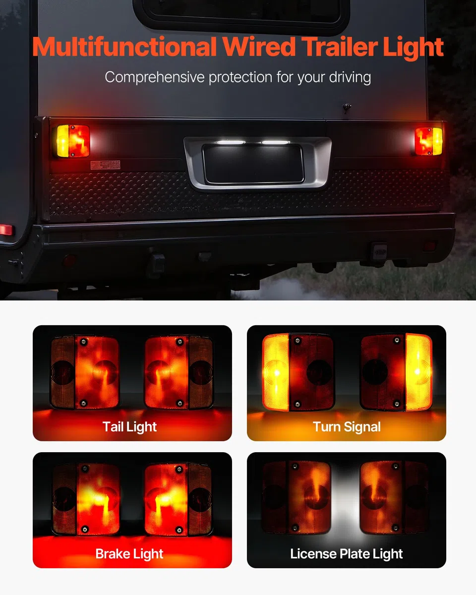 VEVOR Juego de 2 Luces para Remolque, con 4 Modos de Luz de Freno, Giro, Trasera y Matrícula, Impermeables y a Prueba de Polvo, con Cable, Apto para Camión, Barco, Autocaravana, 103 x 95 x 51 mm