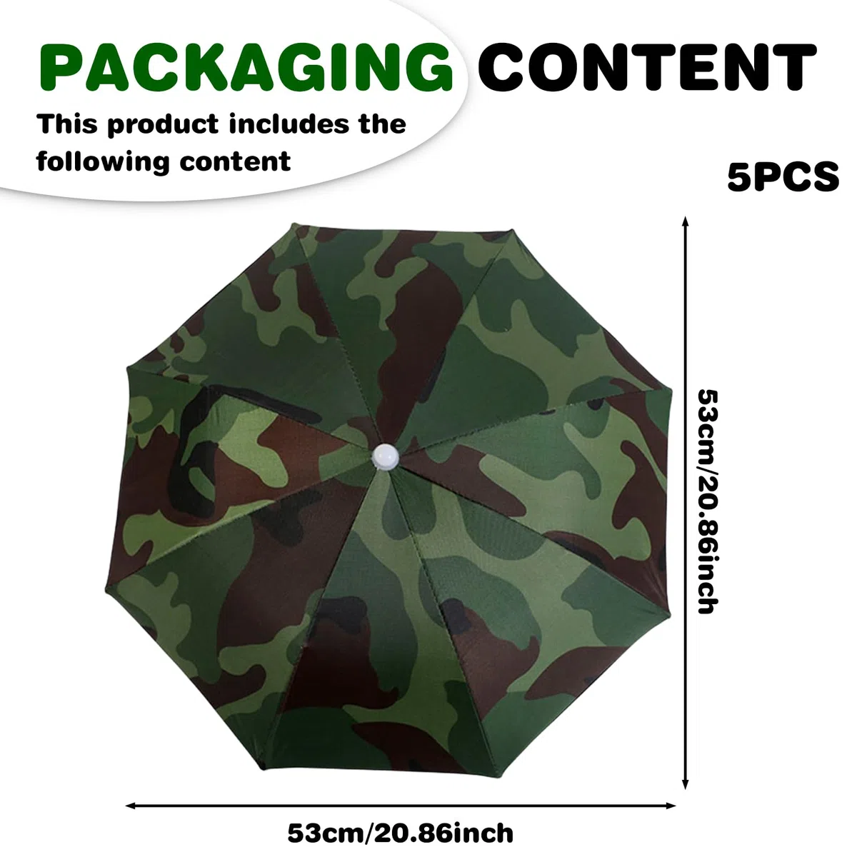 Sombrero Paraguas de Pesca de 53 cm Con Banda Elástica, Plegable para Adultos y Niños, Camuflaje al Aire Libre para Playa
