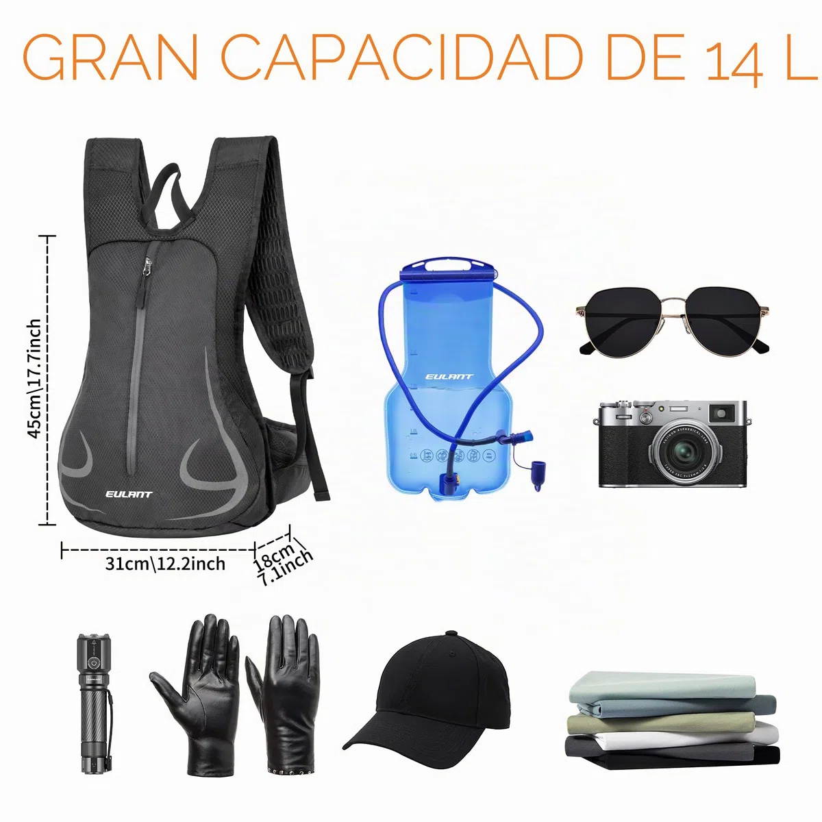 EULANT Mochila Pequeña para Correr, 15L Ligero Mochilas de Bicicleta Montaña,Mochila Deportiva Impermeable para Ciclismo Esquí Senderismo MTB Commuting, Mejorada - Cremallera Frontal Impermeable