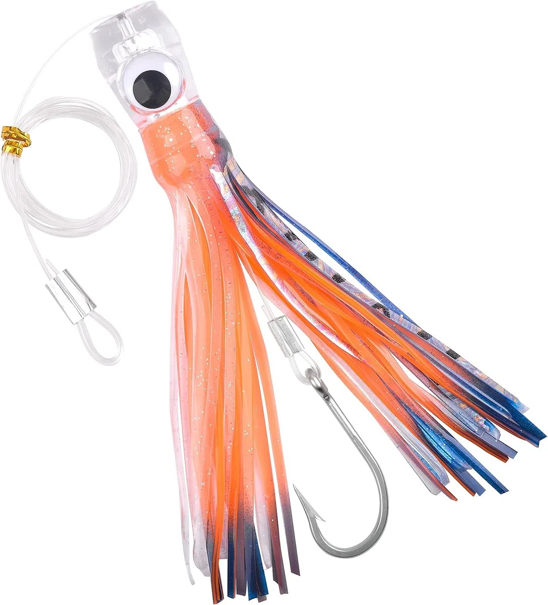 Señuelos de Pesca de Arrastre de Agua Salada de Caza Mayor para Mahi Marlin Atún Delfín Wahoo Tiburón Señuelos de Pesca de Aguas Profundas Aparejado con Faldas de Calamar Leader Hook