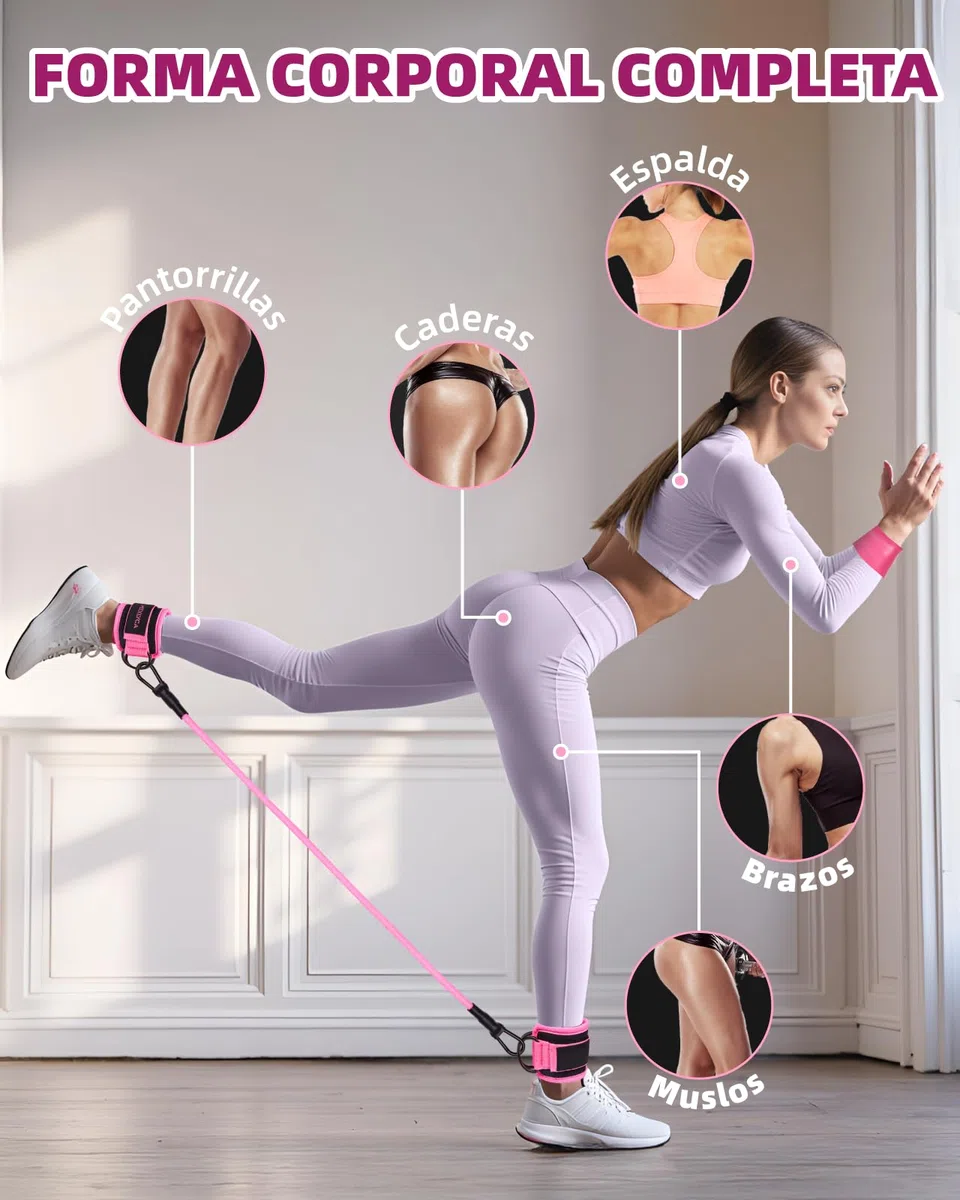 Set de Bandas elasticas 12 Piezas - Bandas de Resistencia TPE de 5 a 40 LB y Tobilleras Gym de 10 a 30 LB, para Entrenamiento, Fitness, Yoga y casa, Incluye guía de Entrenamiento y Bolsa
