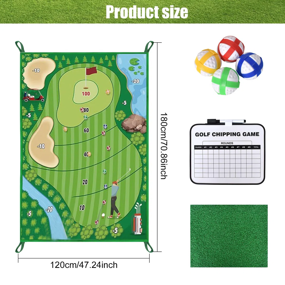 Set de Juego de Golf para Interior y Exterior - Juego de Golf con Alfombra de Golpeo, 16 Pelotas Adhesivas, Estacas y Tablero de Puntuación para el Hogar, Jardín, Oficina o Regalo para Golfistas