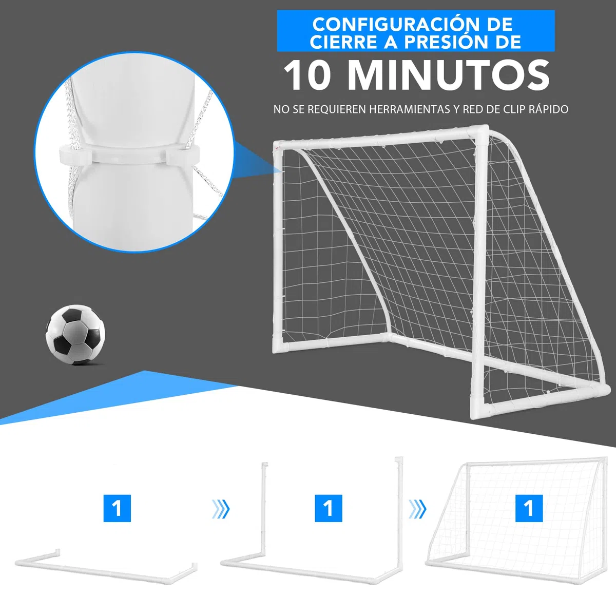 COSTWAY Portería de Fútbol Portátil para Niños, Portería de Fútbol y Red Patio con Estructura en PVC Resistente, Fácil Montaje, Palos de Fútbol y Red para Entrenamiento