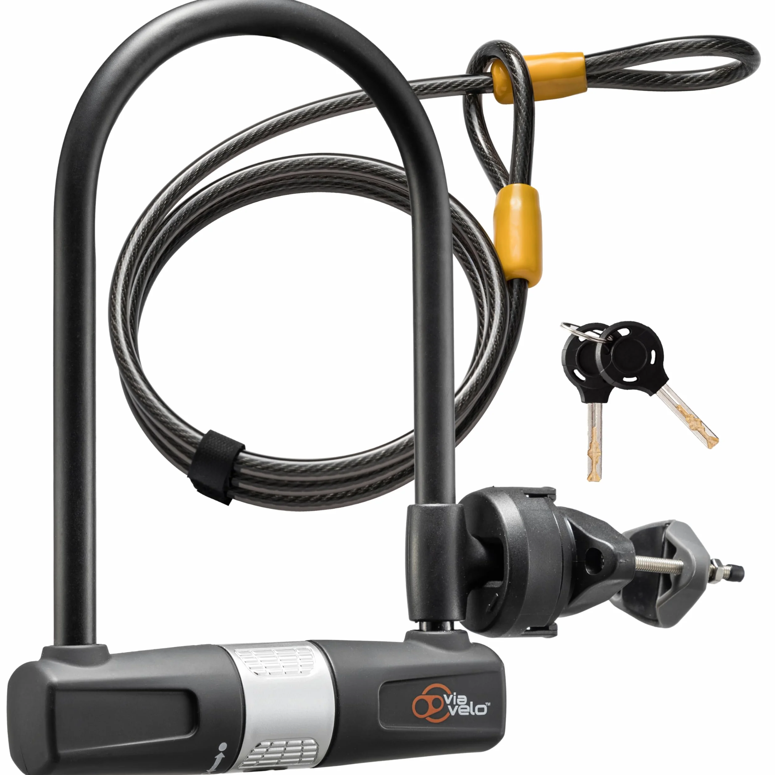 Candado U Lock para Bicicleta con con Cable - Robusto Candado U Lock Via Velo, Cerradura de Bloqueo de 14mm y 10mm x1.8m Cable con Soporte de Montaje para Bicicleta
