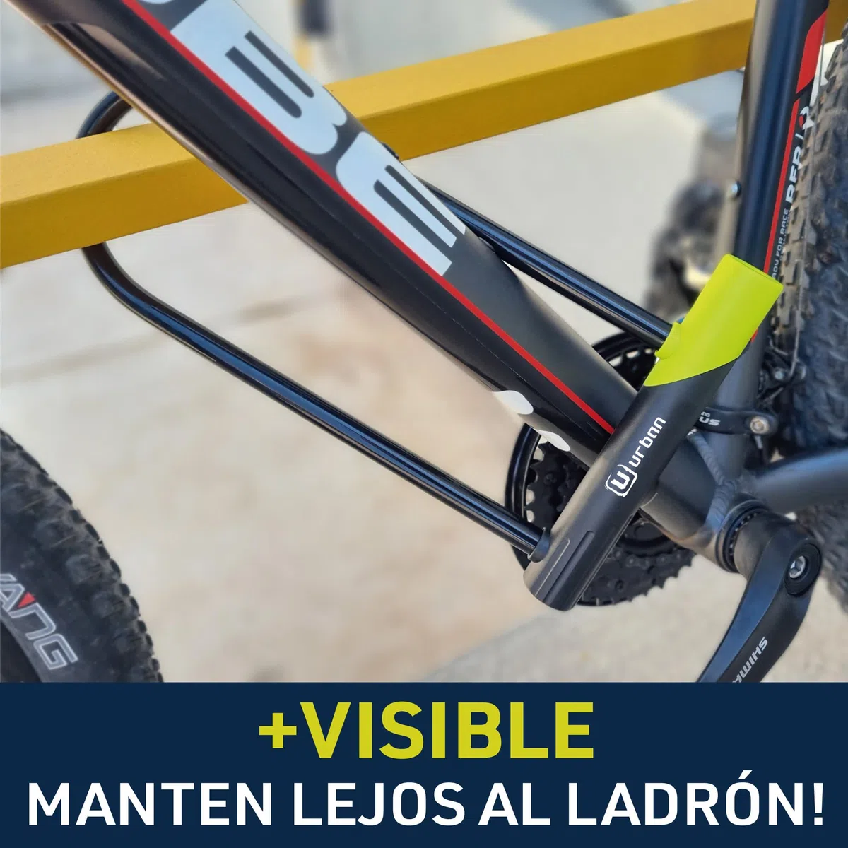 URBAN 12U300 Candado Bicicleta U, Alta Seguridad, Ligero y Amplia Horquilla ø15 Acero Endurecido de Doble Bloqueo, Cerradura Anti-Ganzúa, Soporte Fácil Transporte, Antirrobo Universal Bici Patinete