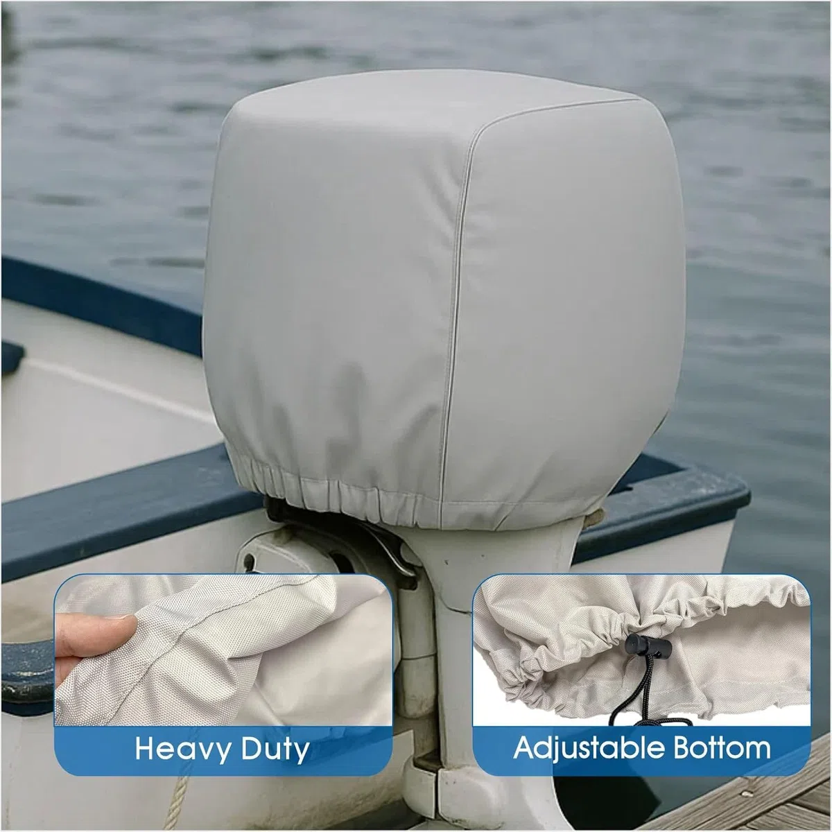CoCo Cubierta para Motor de Exterior, 600D, Resistente al Agua, Remolque, Cubierta de Motor, Universal para Mercury, Yamaha, Suzuki, Evinrude. Gris