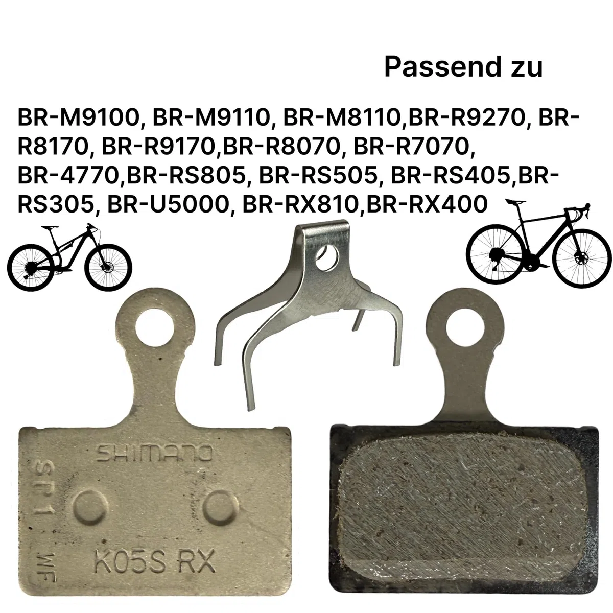 F26 BP-K05S-RX - Pastillas de freno de disco compatibles con Shimano (K03S) para bicicleta MTB Ebike XT SLX XTR Road Gravel 105 Ultegra Dura Ace GRX Disc 2 pares + Bleedblock
