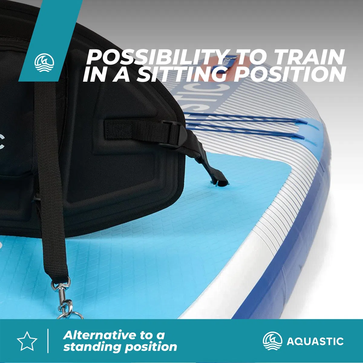 AQUASTIC Asiento para kayak SUP | poliéster duradero e impermeable | cómoda espuma EVA | cuatro correas de fijación ajustables | bolsa de almacenamiento con cerradura