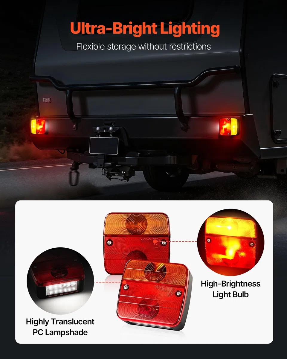 VEVOR Juego de 2 Luces para Remolque, con 4 Modos de Luz de Freno, Giro, Trasera y Matrícula, Impermeables y a Prueba de Polvo, con Cable, Apto para Camión, Barco, Autocaravana, 103 x 95 x 51 mm