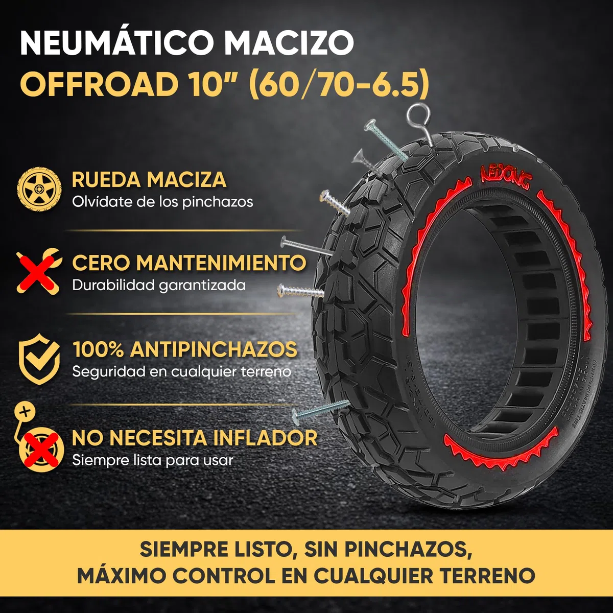 ANSENI Rueda Maciza 60/70-6.5,Neumatico 10 pulgadas 10x2.50-6.5, Rueda Antipinchazo compatible con Patinete Xiaomi 5/5 Pro/5 Max,Segway Ninebot E3 E,Ninebot Max G30/G30D,Smartgyro K2 (2 Ruedas)