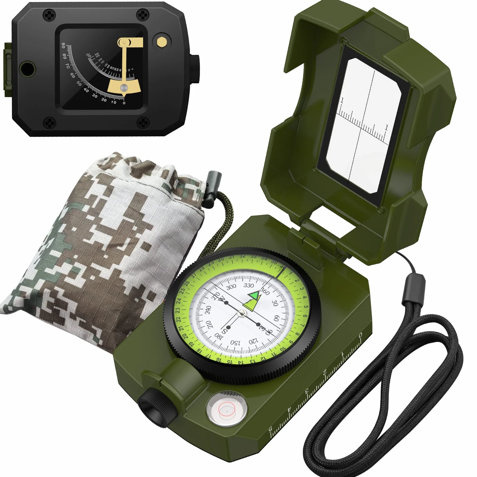Proster Brújula para senderismo con clinómetro de avistamiento IP54 impermeable brújula de navegación de aleación de aluminio brújula de camping con bolsa de transporte para camping, caza, senderismo,