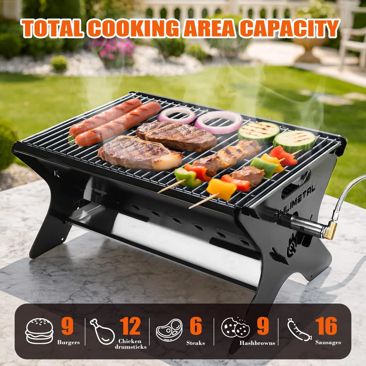 QuliMetal Parrilla portátil de camping – Parrilla plegable de carbón/gas con bolsa de transporte | Barbacoa de mochilero resistente y parrilla para fogata para cocinar al aire libre, camping, portón