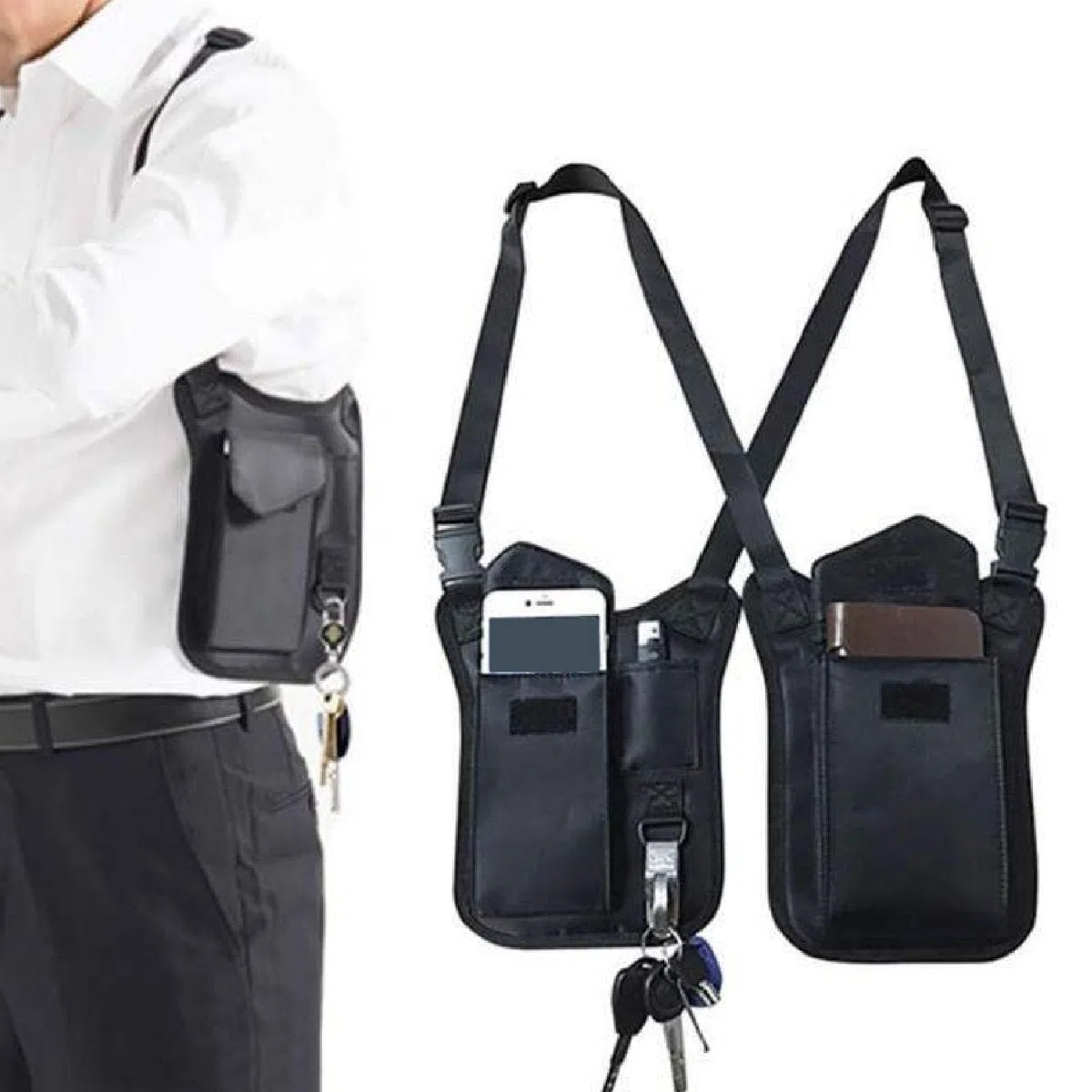 Dilwe Bolsa Antirrobo para Axilas, Bolsa Portátil Ajustable de Poliéster con Doble Hombro para Llaves del Teléfono, Viajes, Montañismo y Diario