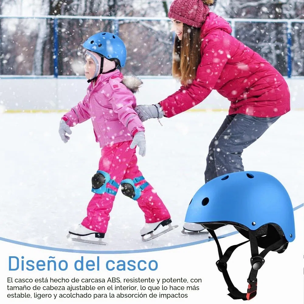 Conjuntos de Patinajes , Niños Protecciones Patines Infantiles Set de Protección Patinaje con Casco Ajustables Rodilleras y Coderas para Ciclismo Monopatín Patinaje y Otros Deportes, Azul