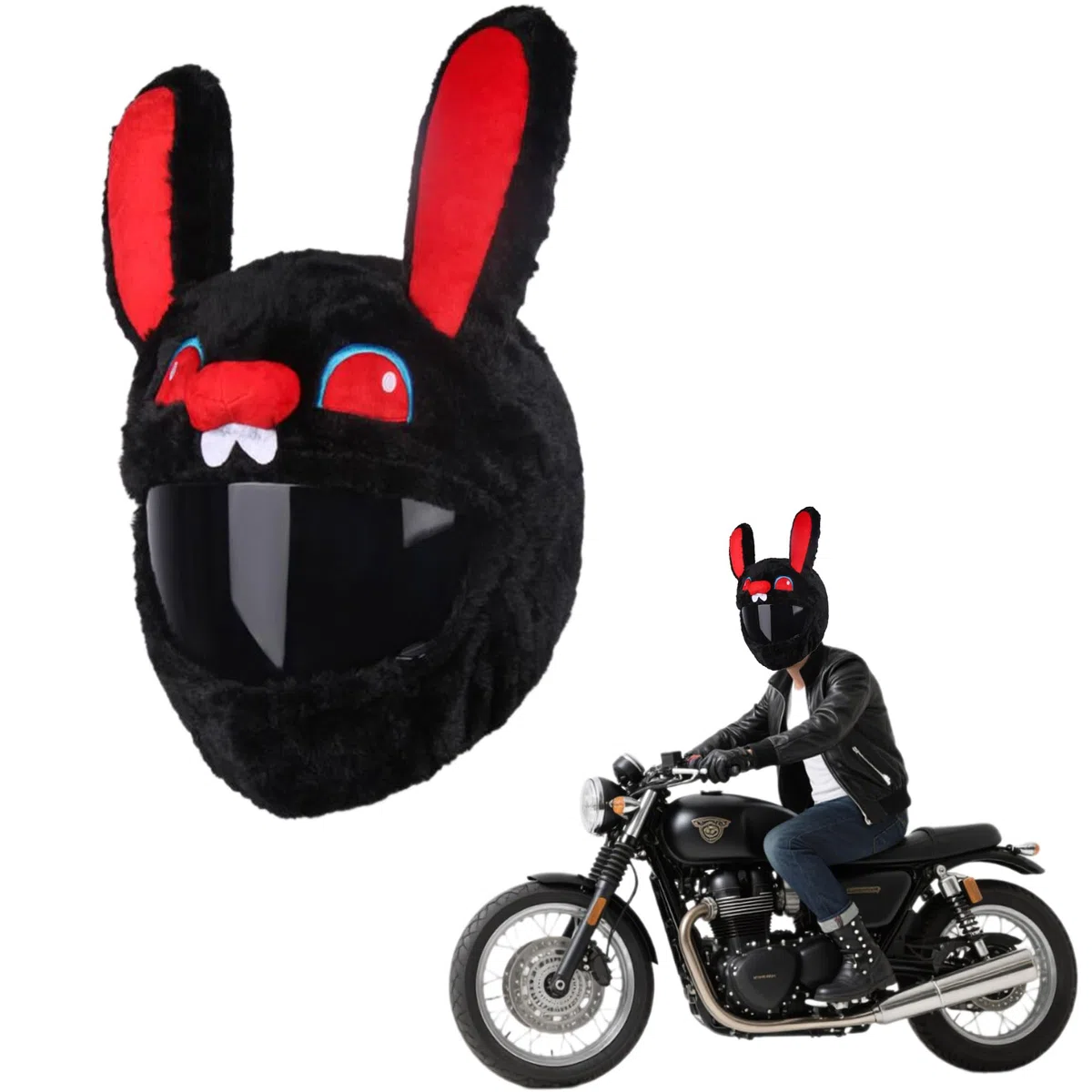 Cubierta Del Funda Casco Moto Del Conejo Negro, Cubierta Del Funda Para Casco Del Animal Dibujos Animados, Cubiertas Protectoras Cascos Resistentes a Arañazos, Accesorios Cascos Moto Interesantes