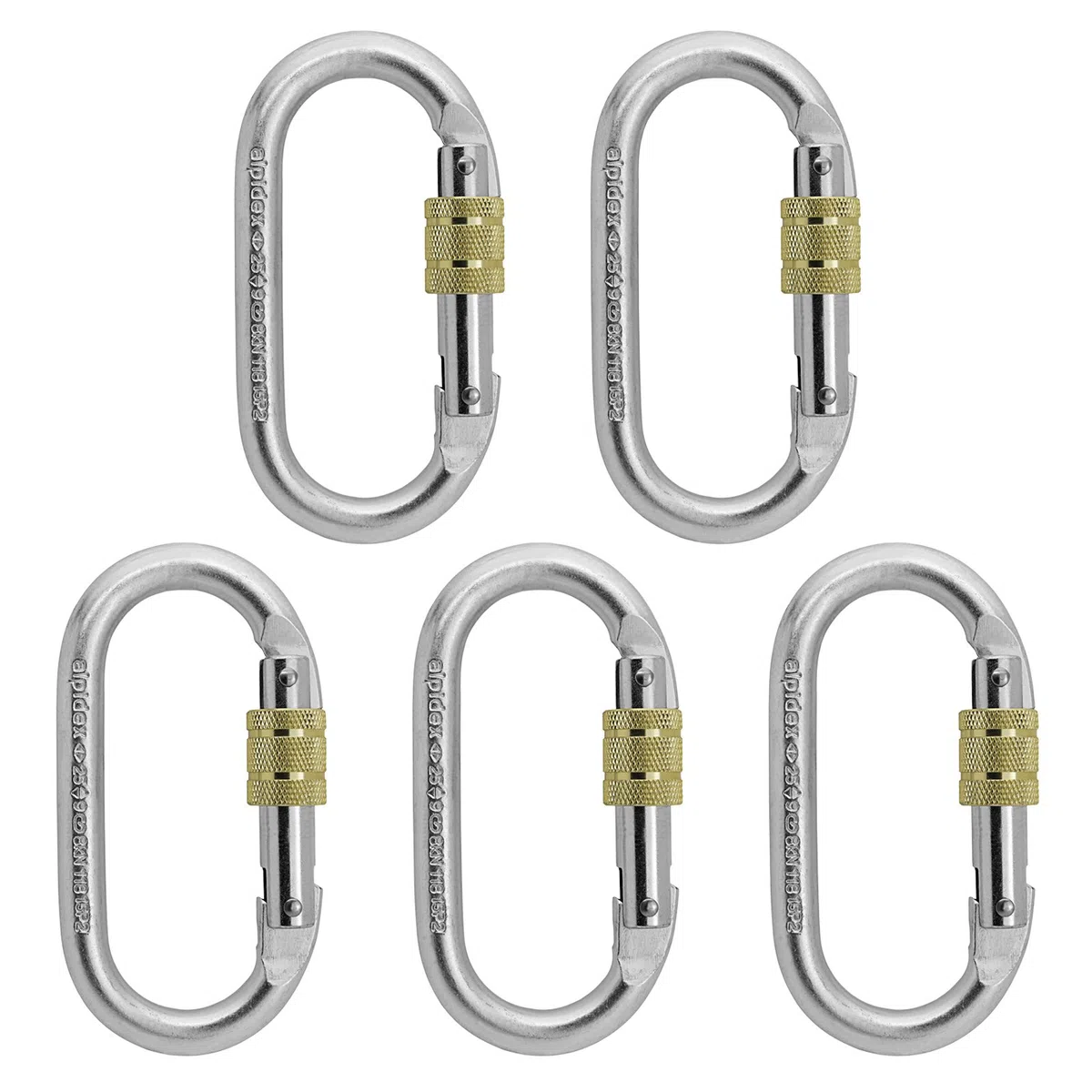 ALPIDEX Set de 5 Mosquetones de Acero Ovalados Mosquetón de Rosca – 25 kN – Probados según EN 362 & EN 12275 – Mosquetón para Escalada y Seguridad Laboral