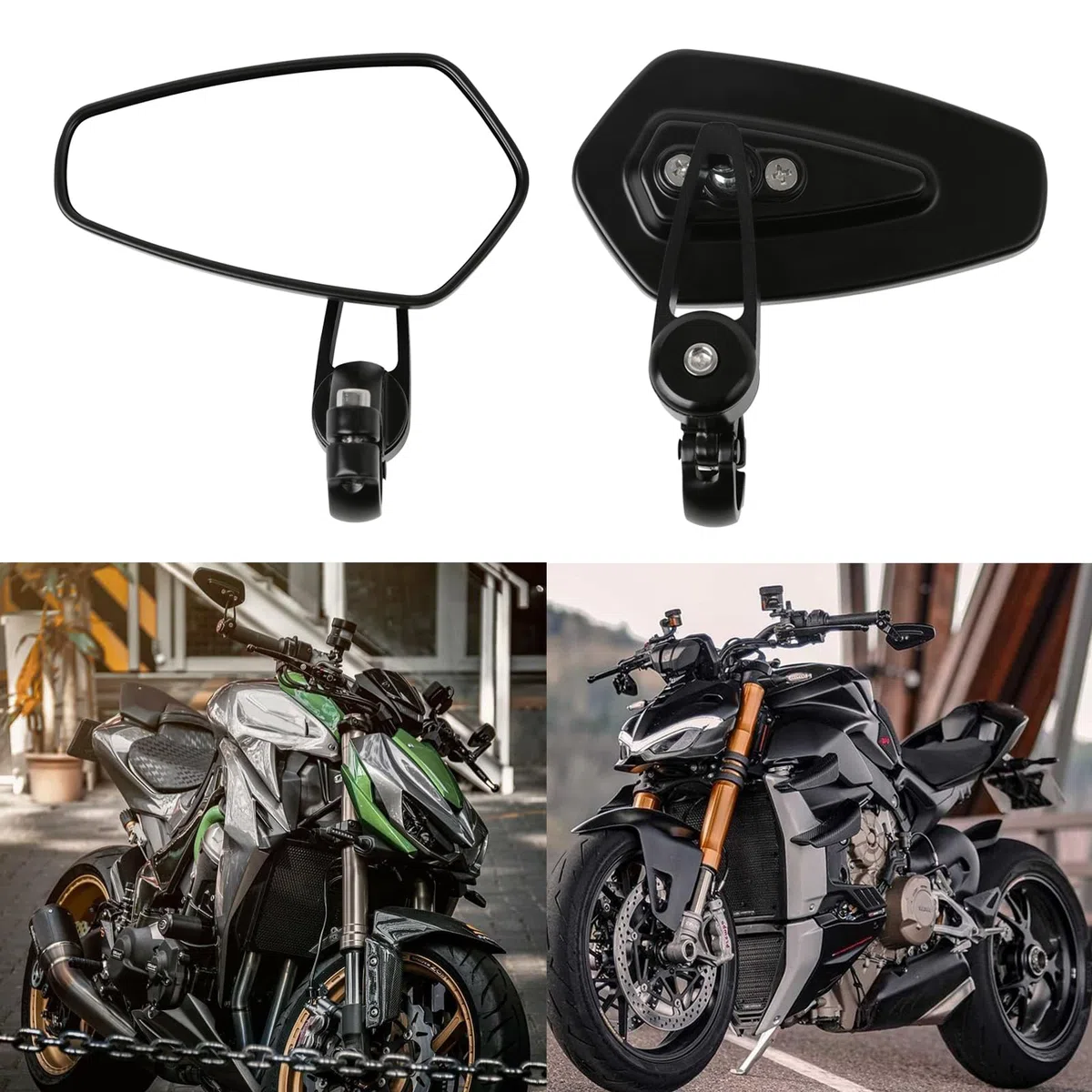 Motocicleta Espejos Laterales de Extremo de Barra,7/8 "22 mm Aleación de Aluminio Espejos Retrovisores del Manillar para Scooter Cruiser Sport Bike(Negro)
