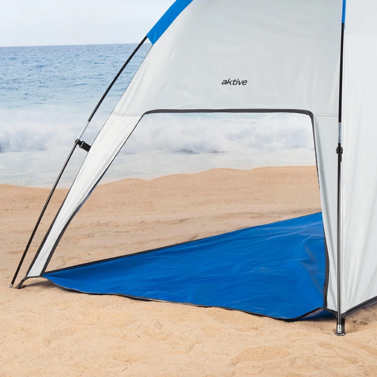 AKTIVE Tienda de Playa, 220 x 120 x 115 cm, 2 Personas, Protección UV50, Revestimiento Interior Plateado, Incluye piquetas, Bolsa de Transporte, Carpa Impermeable, Refugio Pesca (62321)