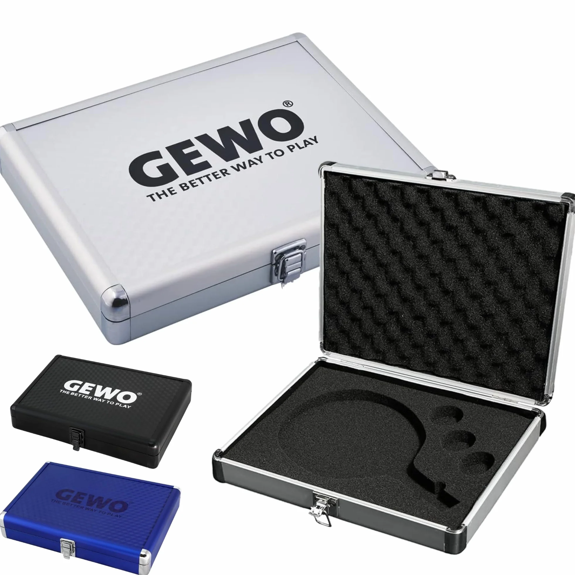 GEWO Maletín de aluminio para raqueta de ping pong, maletín de aluminio con espuma para un transporte protegido y almacenamiento seguro de raquetas de ping pong y pelotas de ping pong – maletín