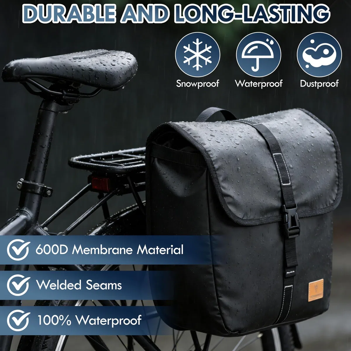 Hainue 20L Bolsa de Bicicleta para portaequipajes,Alforja de Bicicleta para Portaequipajes100% Impermeable,Bolsa Trasera Resistente a los Rayos UV para Bicicletas,Ideal para Viajes y Excursiones