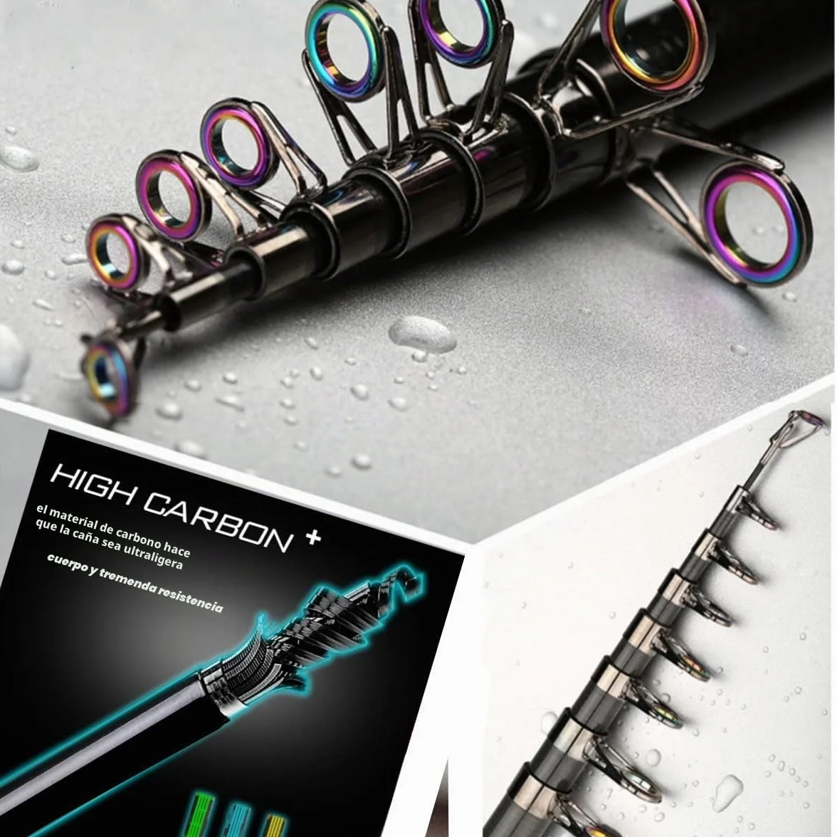 Nueva Caña de Pescar Portátil 99% Cabeza de Palo Fluorescente de Fibra de Carbono, Palanca de Pesca de Surf de Viaje Telescópica Súper Dura y Ultraligera (KC-Type, 2.4M/94.5in/7.84ft)