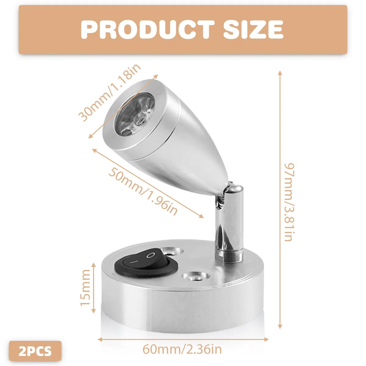 2 lámparas LED de lectura 12 V, luz blanca cálida 3000 K, 3 W, iluminación interior de autocaravana, interruptor ajustable, lámpara para caravana, barco