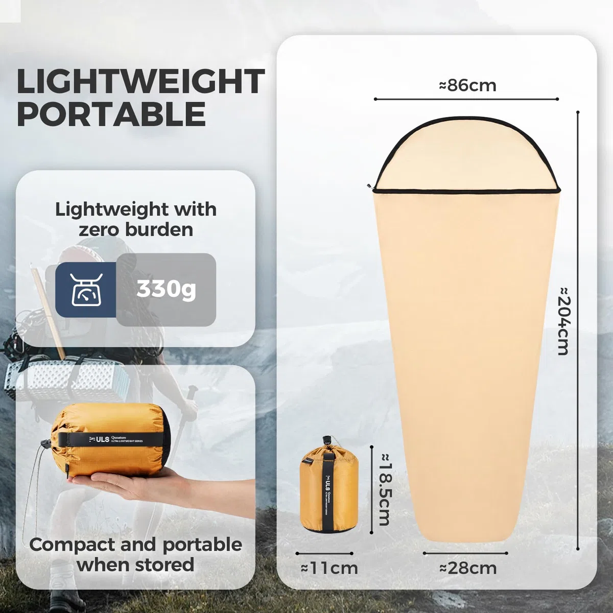 Sábanas para Sacos de Dormir, Forro para Interior de Saco de Dormir Sólo 322 g Ultraligero Portátil para Acampar, Viajar, Albergues, Trenes, Mochileros