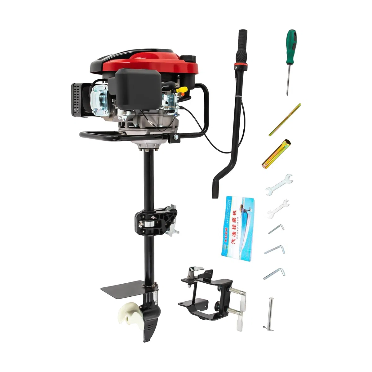 Motor fueraborda de 4 tiempos de gasolina, 196cc 8cv Motor de barco resistente Motor fueraborda, eje longitudinal Sistema de encendido TCI y refrigeración por aire con depósito de combustible para