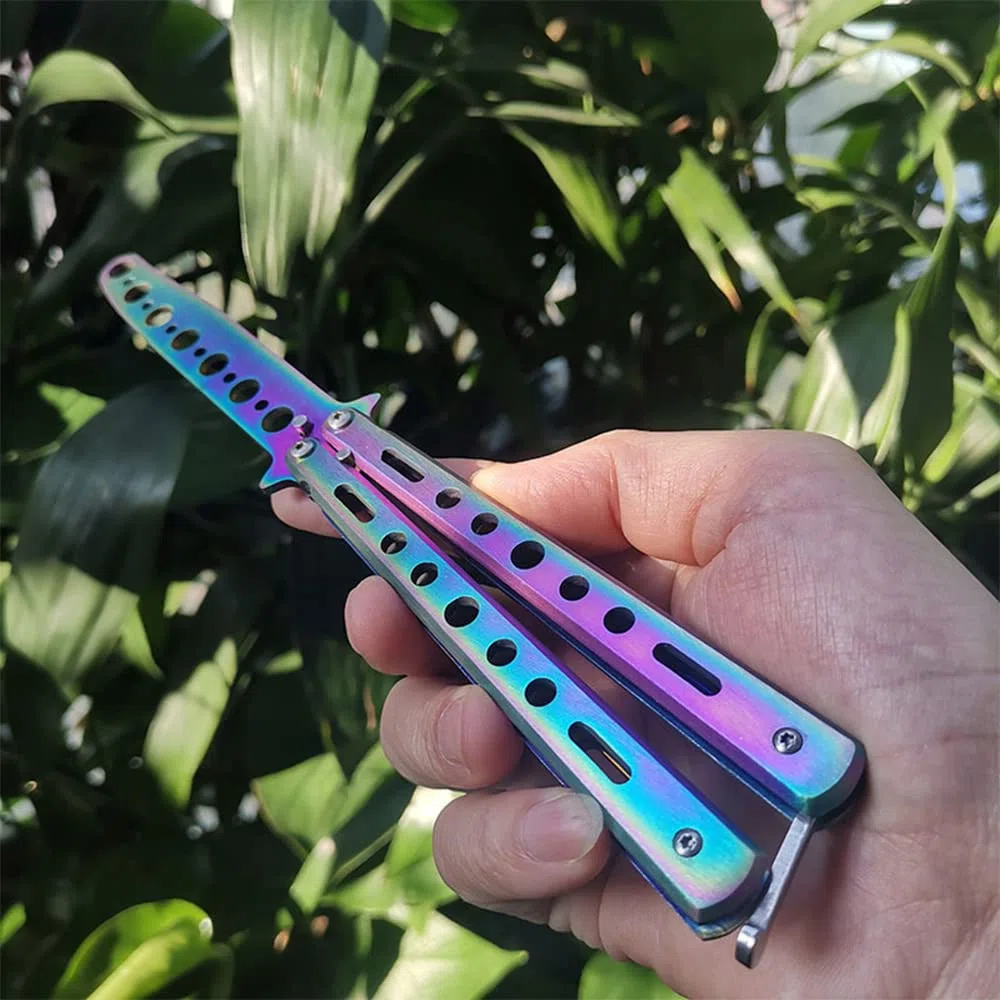 Cuchillo Entrenamiento de Mariposa, 3 PCS Sin Filo Balisong Trainer Navaja de Práctica