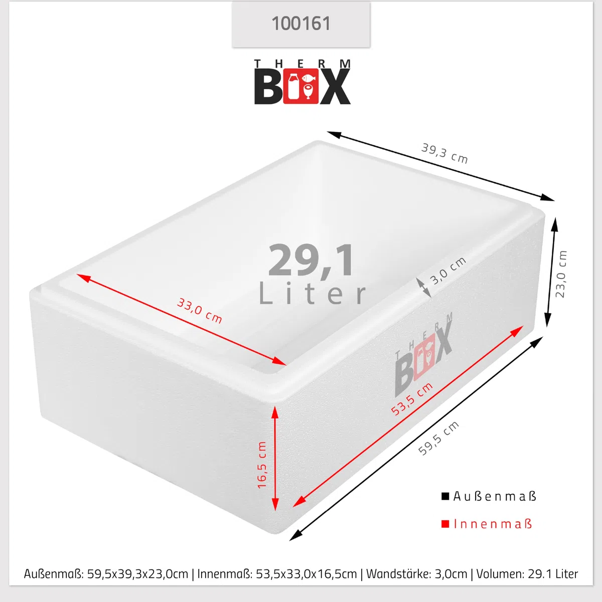 THERM BOX Caja térmica de poliestireno, 24 L hasta 45 L, varios tamaños, reutilizable