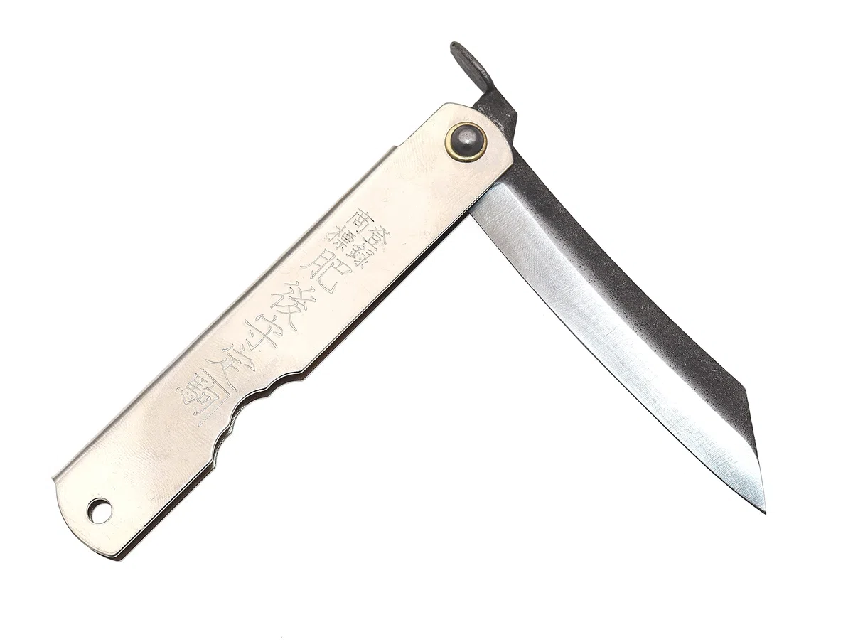 HIGONOKAMI Navaja Japonesa de Bolsillo Plegable Cuchillo Zenkou Plata Hecho a Mano en Japón por Nagao Kanekoma (Large)