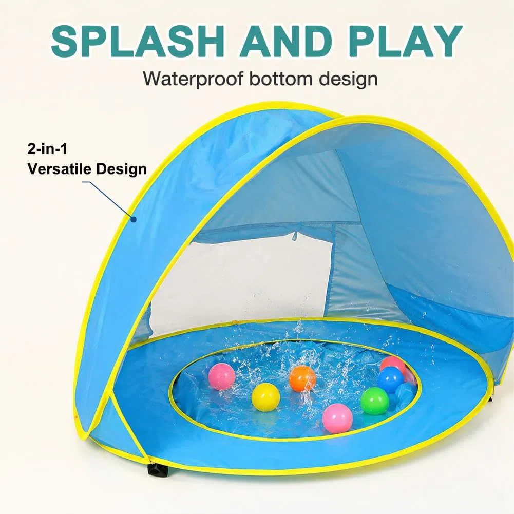 CEWROM Refugio de playa para bebé, tienda de campaña para la playa, tienda de campaña para bebés con mini piscina separable, portátil, Pop Up Baby Playa, protección UV, para niños pequeños, bebés