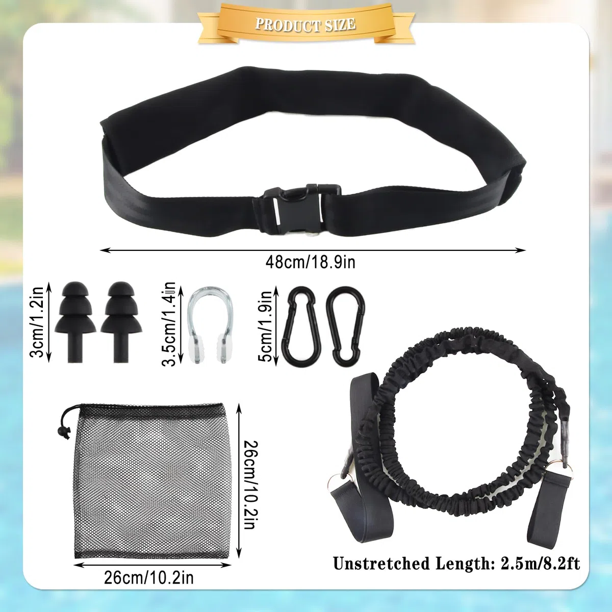 Kit Entrenamiento Natacion Profesional, FainFun 2.5~7.5M Arnés Nadar Piscinas Pequeñas, Paracaídas de Natación, Cinturon Natacion Adulto,para Entrenamiento de Resistencia Velocidad