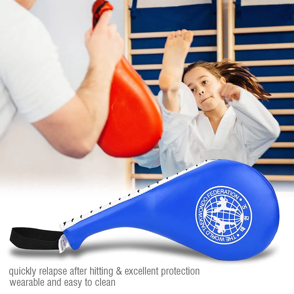 BORDSTRACT Taekwondo Kick Pads, Paquete De 2 De Cuero PU Y Acolchado De Esponja De Alta Densidad Kickboxing Striking Pad, Equipo De Entrenamiento para Karate, TKD, Artes Marciales, Dojo(Blue)