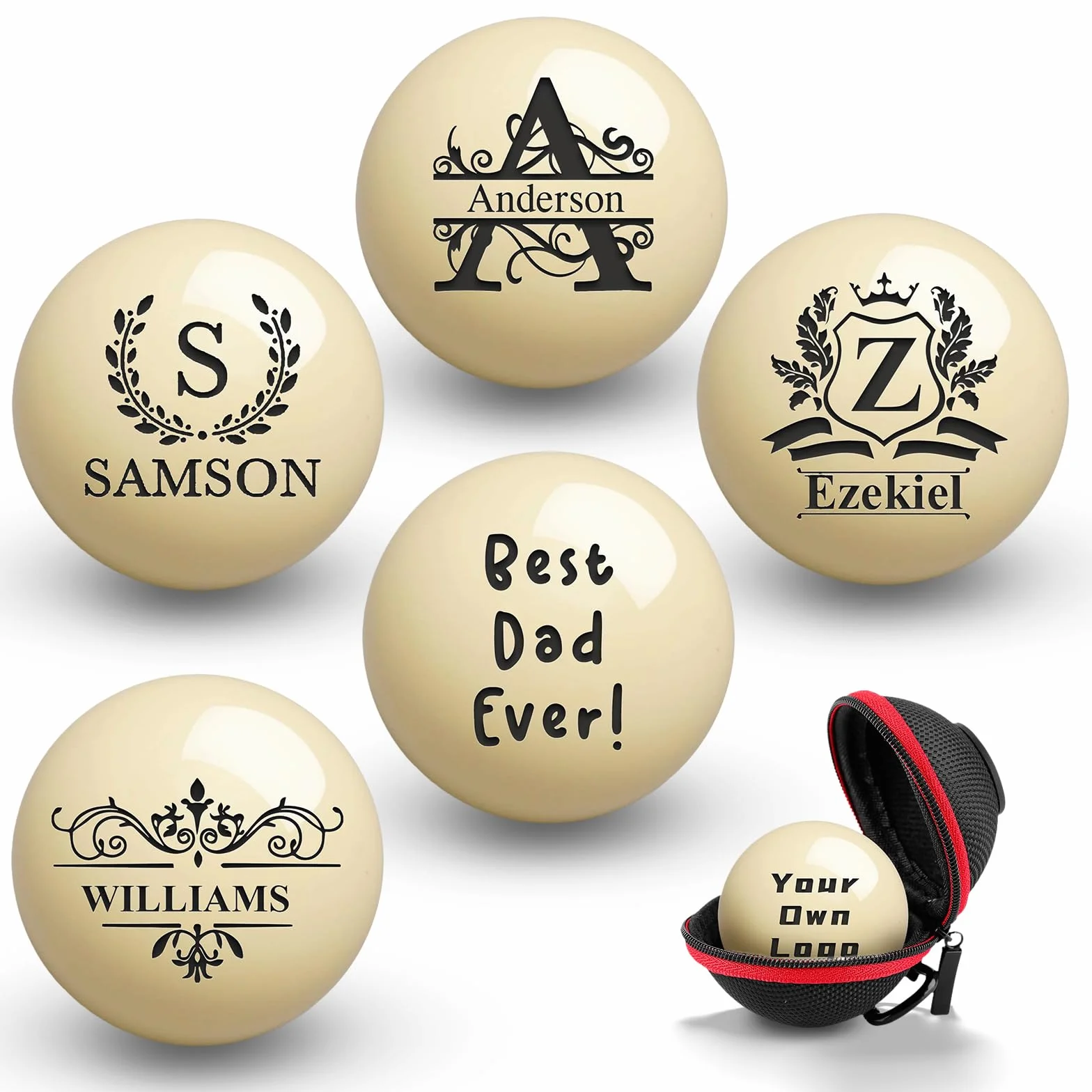 Bola de billar personalizada con bolsa, texto grabado o logotipo, bola de taco de monograma personalizado de 57 mm, regalos de cumpleaños para papá, marido, amante del billar, boda