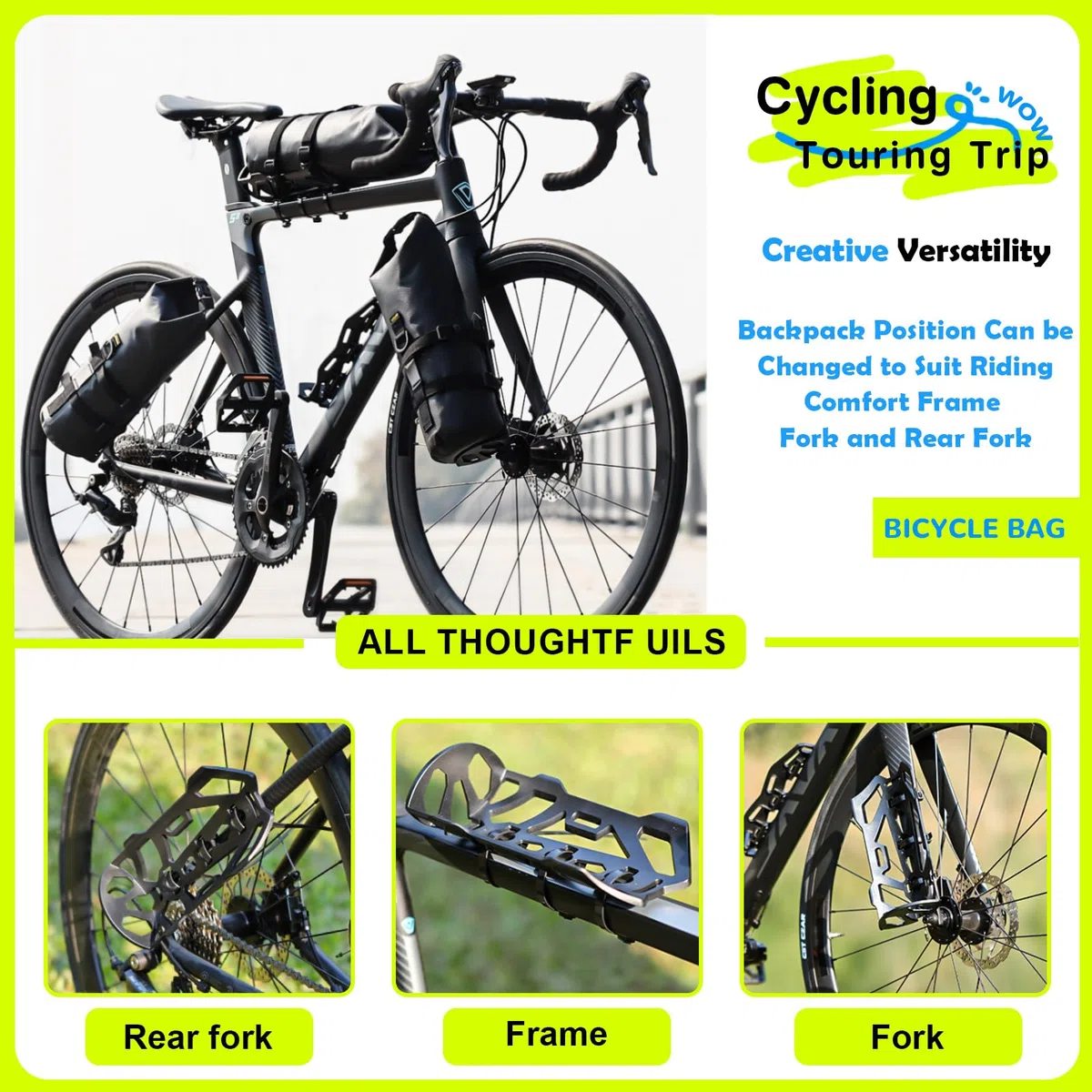 4,5L 2 Piezas Bolsas Horquilla Bicicleta Impermeable Bolsa Rueda Delantera Bolsa Herramientas Bicicleta Cuadro con Soporte Portaequipajes para MTB Carretera Accesorios