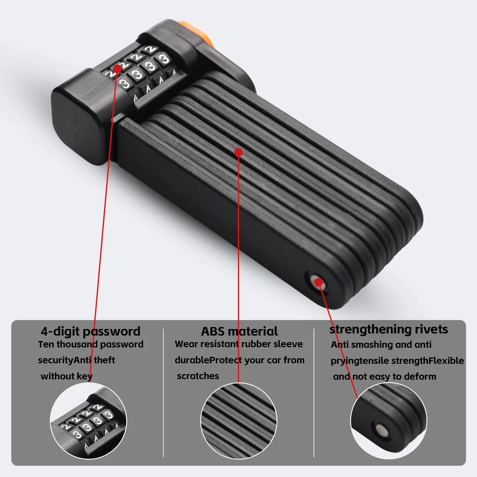 Candado de Bicicleta Antirrobo Plegable de 85 cm, Compatible con Motocicletas y Bicicletas, Resistente a la Intemperie y Fácil de Transportar