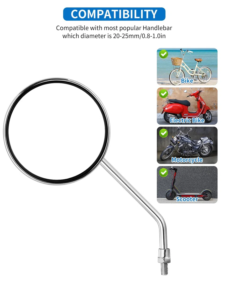 Espejo retrovisor para manillar de bicicleta, universal ajustable giratorio vintage seguro claro para bicicleta de montaña, ciclismo, e-bike, motocicleta y patinete