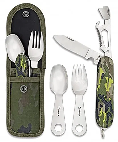 Tiendas LGP, ALBAINOX - 33044- Set Cubiertos multiusos, Plegable, Navaja, Cuchara y Tenedor, Bushcraft