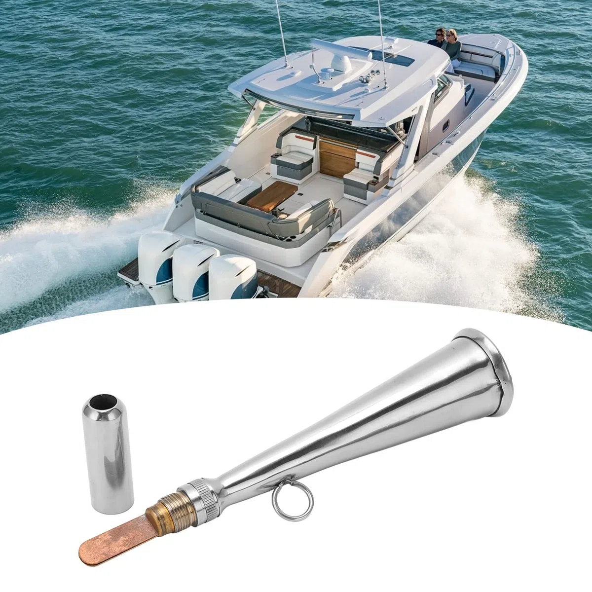 Sirena de Niebla para Barco, Bocina de Aire Manual para Bote, Bocina de Niebla de Acero Inoxidable de Mano, Silbato de Señal Fuerte para Respaldo de Emergencia