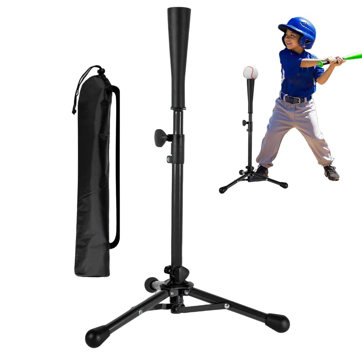 Bates De Béisbol para Práctica,Bateo para Softball - con Bolsa Trípode Altura Ajustable Portátil para Principiantes Adecuado para Edades 3-8