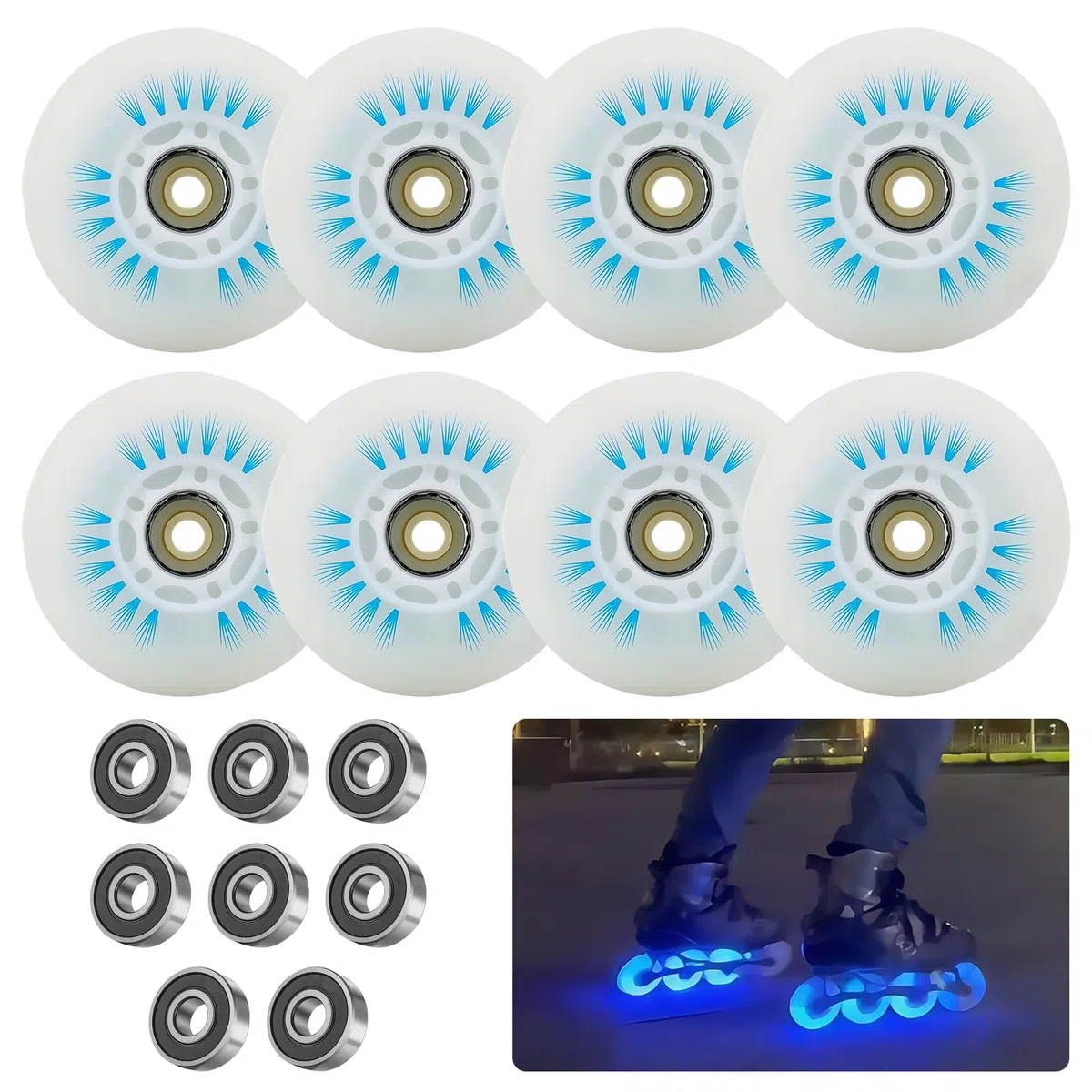PORFOYO Ruedas para patines en línea, 76 mm, 8 unidades, ruedas con rodamientos, ruedas universales de poliuretano para todo tipo de patines (76 mm)