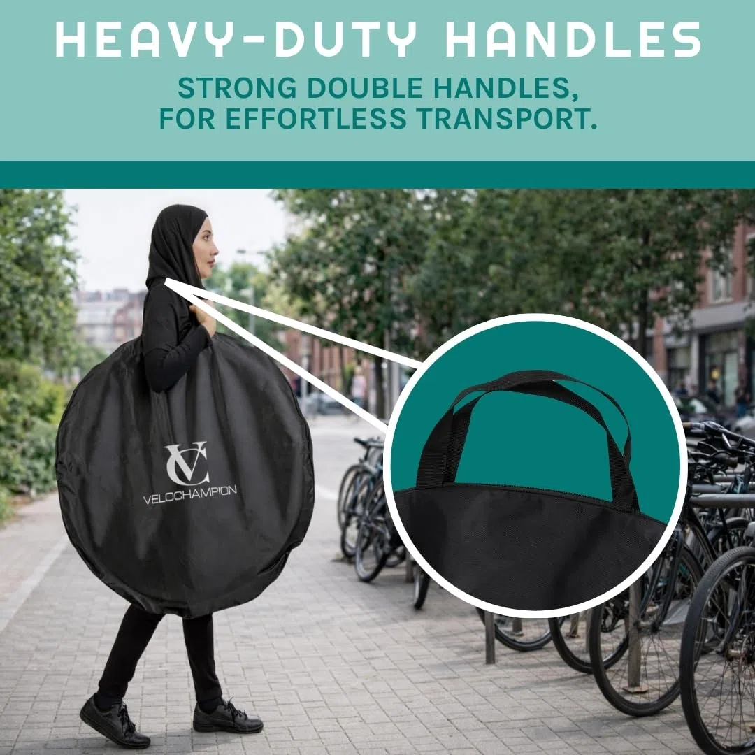 VeloChampion Funda Impermeable para Almacenamiento de Ruedas de Bicicleta | Montaña, Carretera, Gravel o BMX Infantil | 650b, 700c, 16”, 20”, 24”, 26”, 27.5”, 29” Estuche de Transporte y Viaje