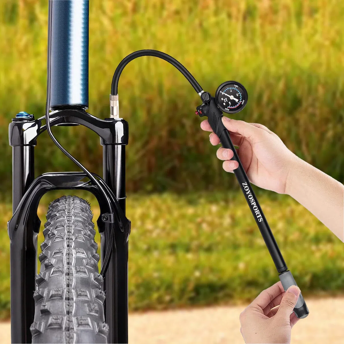 Bombas De Bicicleta De Alta Presión: Inflador De Horquilla De 300 PSI, Cuerpo De Aluminio Duradero con Indicador Preciso Y Control De Purga De Aire | Bomba De Choque Compacta para Bicicletas De Mo