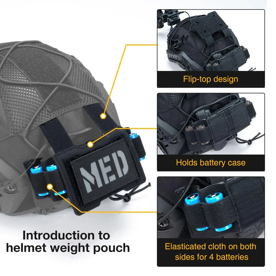 IDOGEAR Funda Táctica para Casco con Bolsa Trasera para batería para M/L/XL Fast PJ BJ MH Kit de Contrapeso para Casco