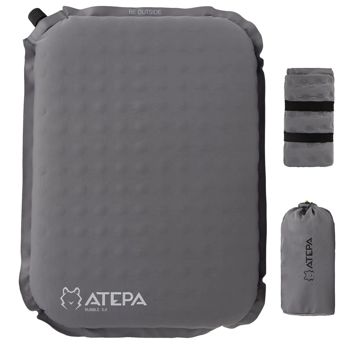 ATEPA Cojín de Asiento Inflable para Estadio, Autoinflable Ultraligero Portátil y Compacto, Resistente al Agua, para Partidos de Fútbol, Avión, Viajes, Camping, Senderismo, Conciertos u Oficina, Gris