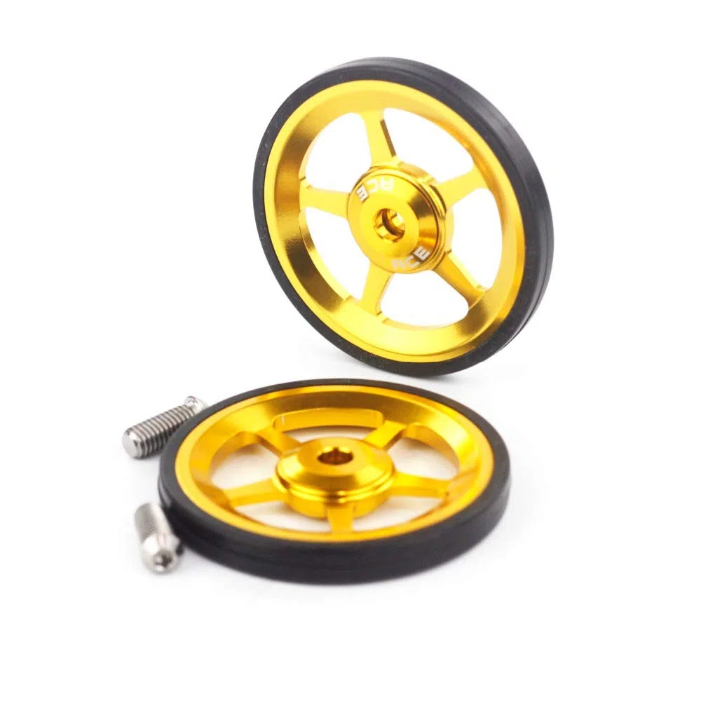 ACEOFFIX ACE - Ruedas de aleación Easy Wheel y pernos de titanio para bicicleta plegable Brompton Dino Kiddo (dorado)